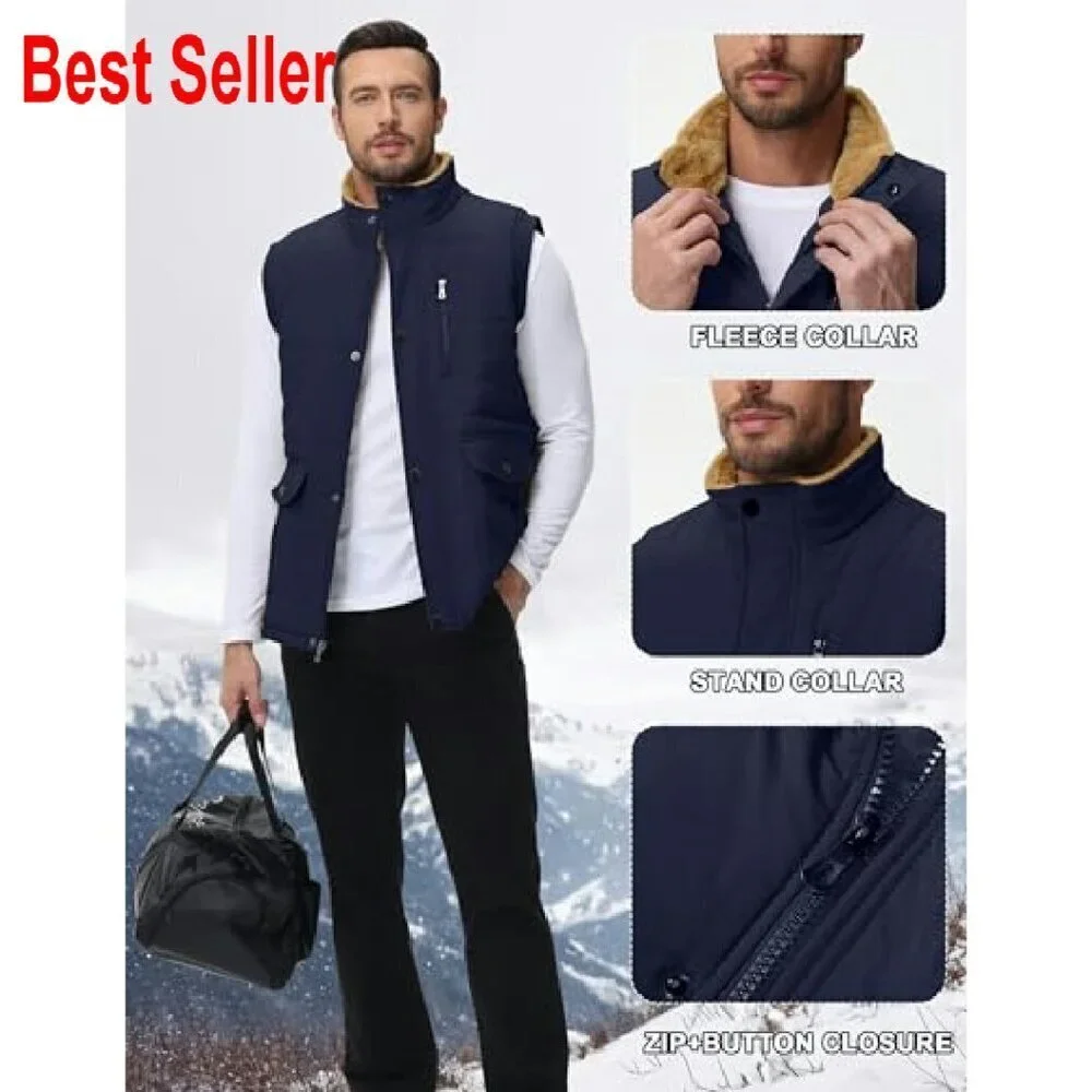 Men's Quilted Puffer Vest Fleece Lined Sherpa Casual Outdoor Winter Wear